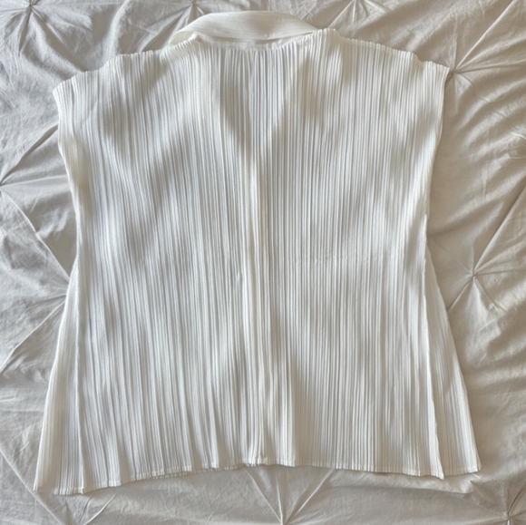 Essey Miyaki Pleates Please Beige Button Up Top - Picture 4 of 8